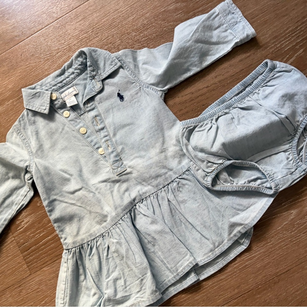 Ralph Lauren Light Wash Denim Peplum Dress with Bloomers